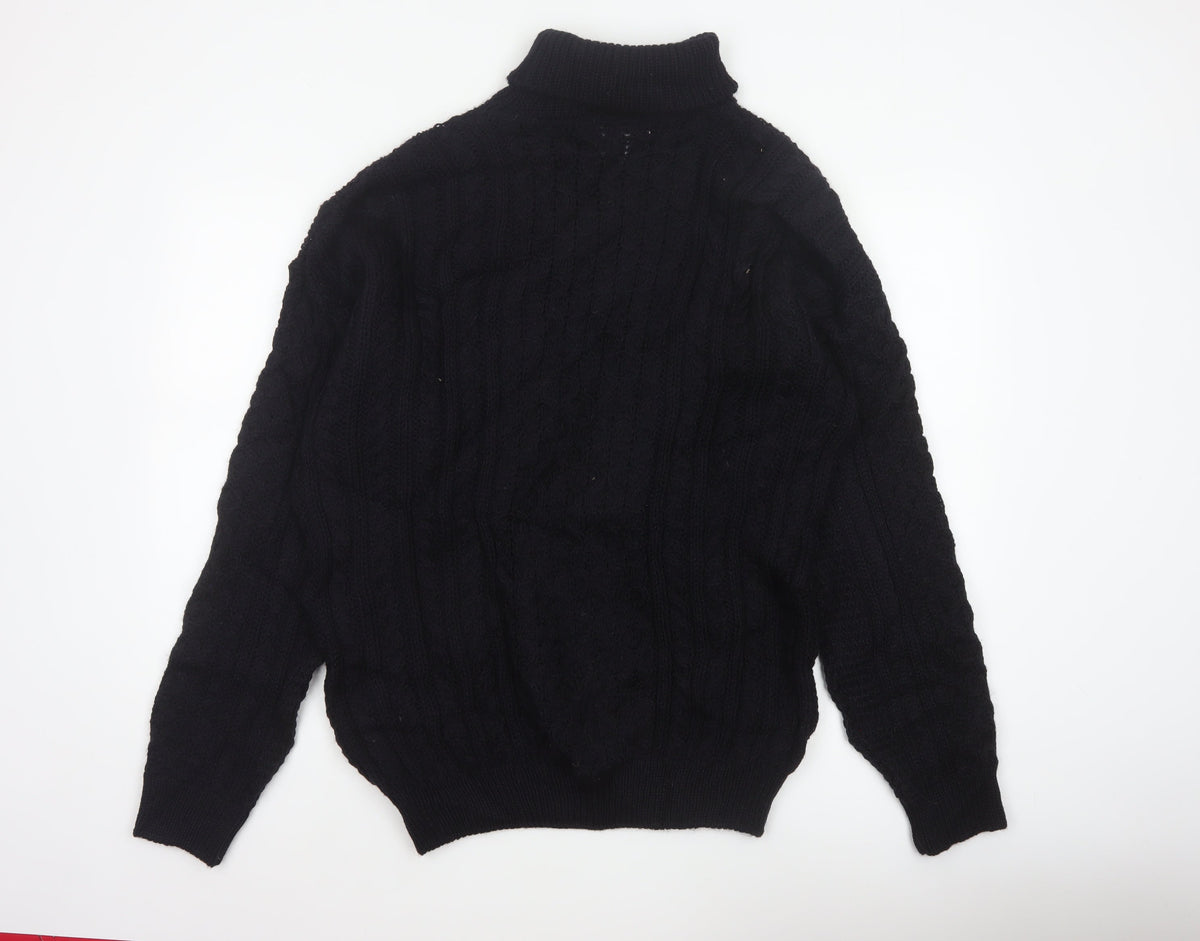 Peregrine Men’s Black XL Pure New Wool Cable Knit Roll Neck Jumper