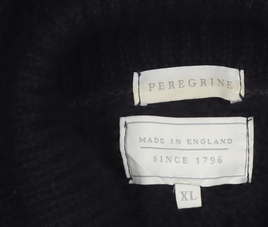 Peregrine Men’s Black XL Pure New Wool Cable Knit Roll Neck Jumper