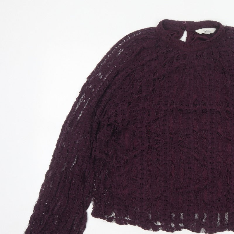 Marks and Spencer Women Purple Lace High Neck Blouse Size 18