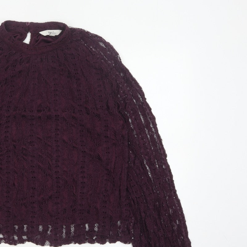 Marks and Spencer Women Purple Lace High Neck Blouse Size 18