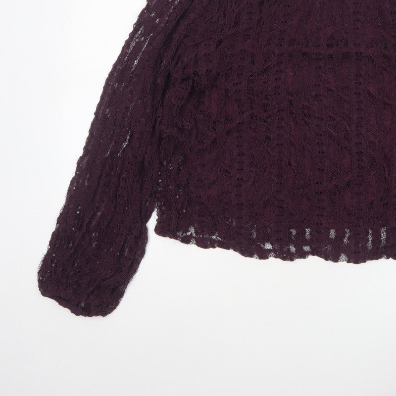 Marks and Spencer Women Purple Lace High Neck Blouse Size 18