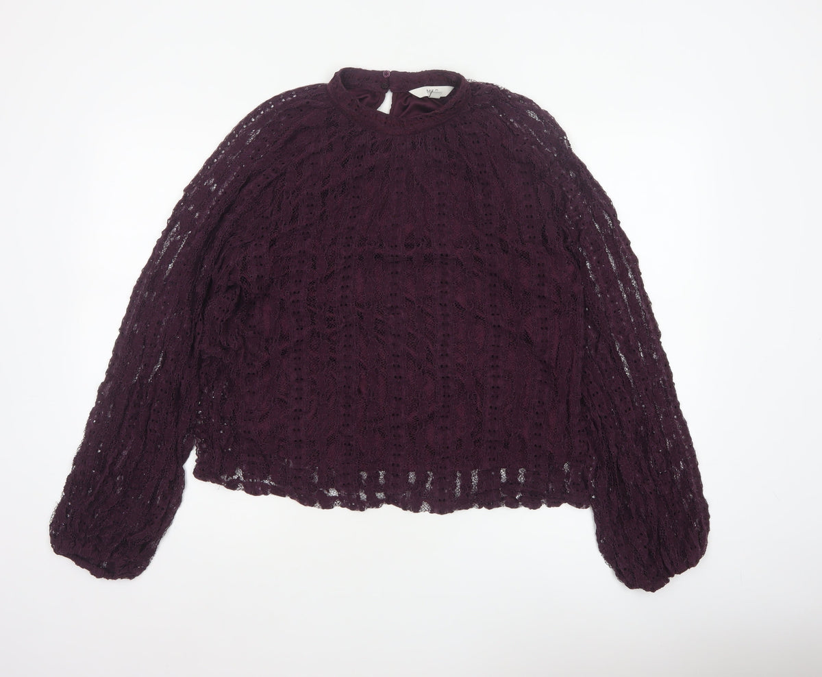 Marks and Spencer Women Purple Lace High Neck Blouse Size 18
