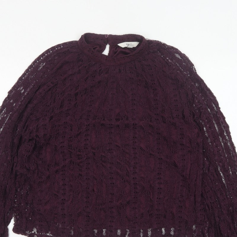 Marks and Spencer Women Purple Lace High Neck Blouse Size 18