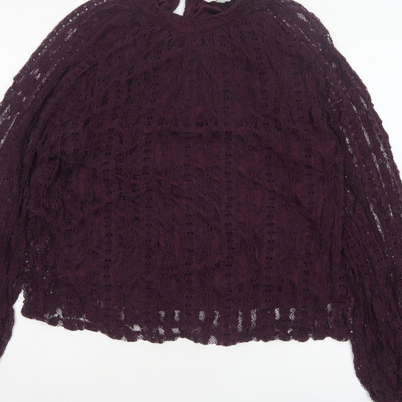Marks and Spencer Women Purple Lace High Neck Blouse Size 18