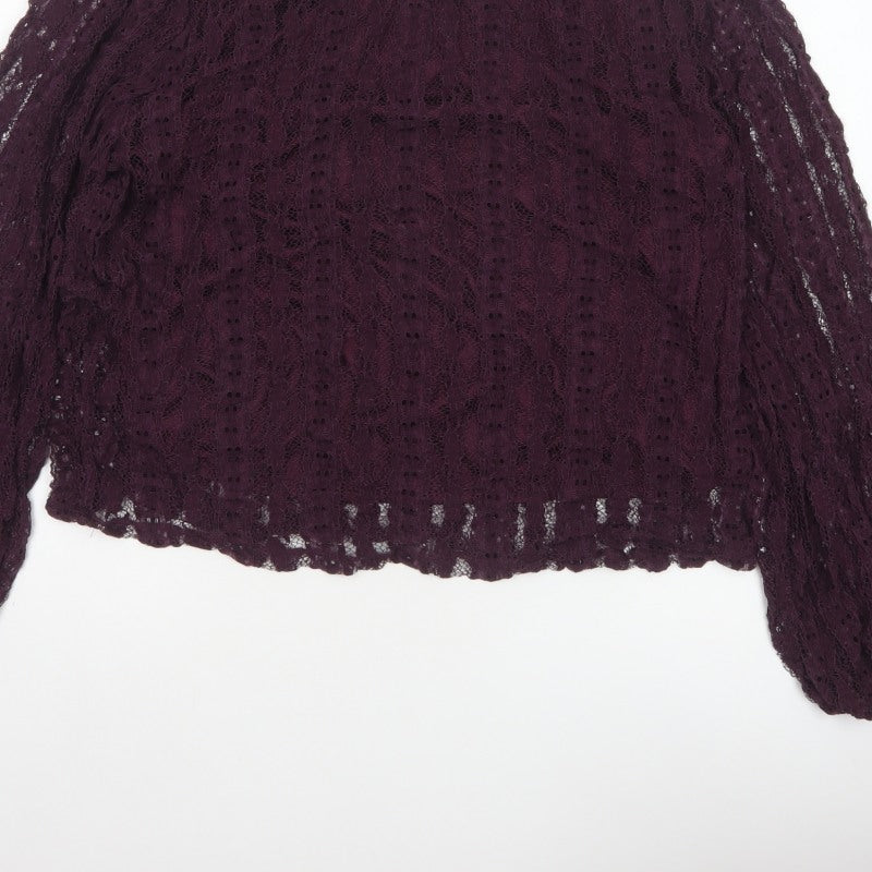 Marks and Spencer Women Purple Lace High Neck Blouse Size 18
