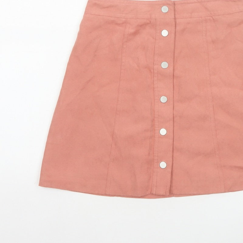 Divided H&M Women’s Pink UK 8 A-Line Button Front Mini Skirt