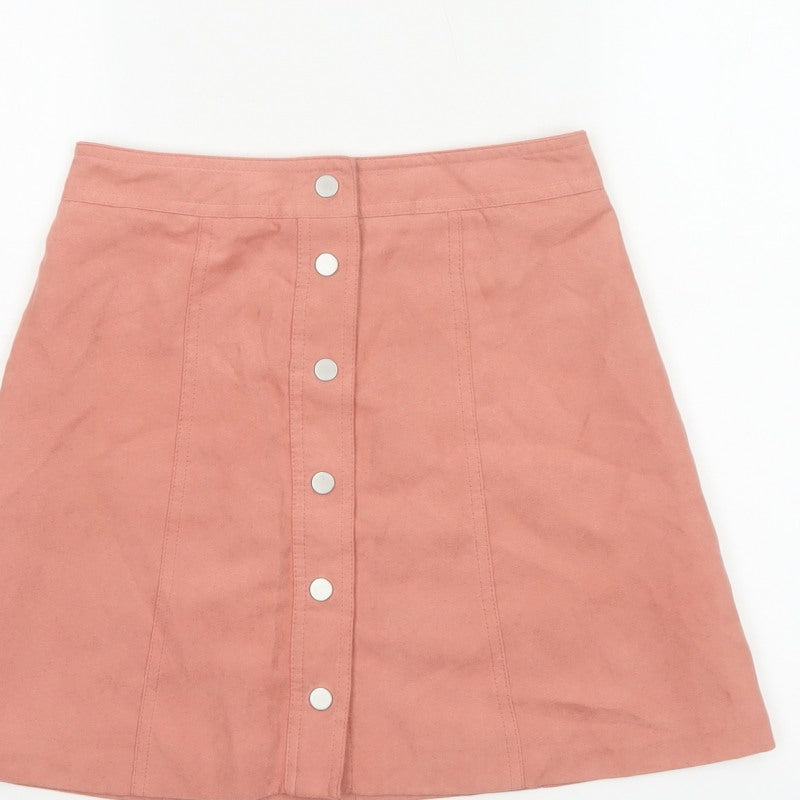 Divided H&M Women’s Pink UK 8 A-Line Button Front Mini Skirt