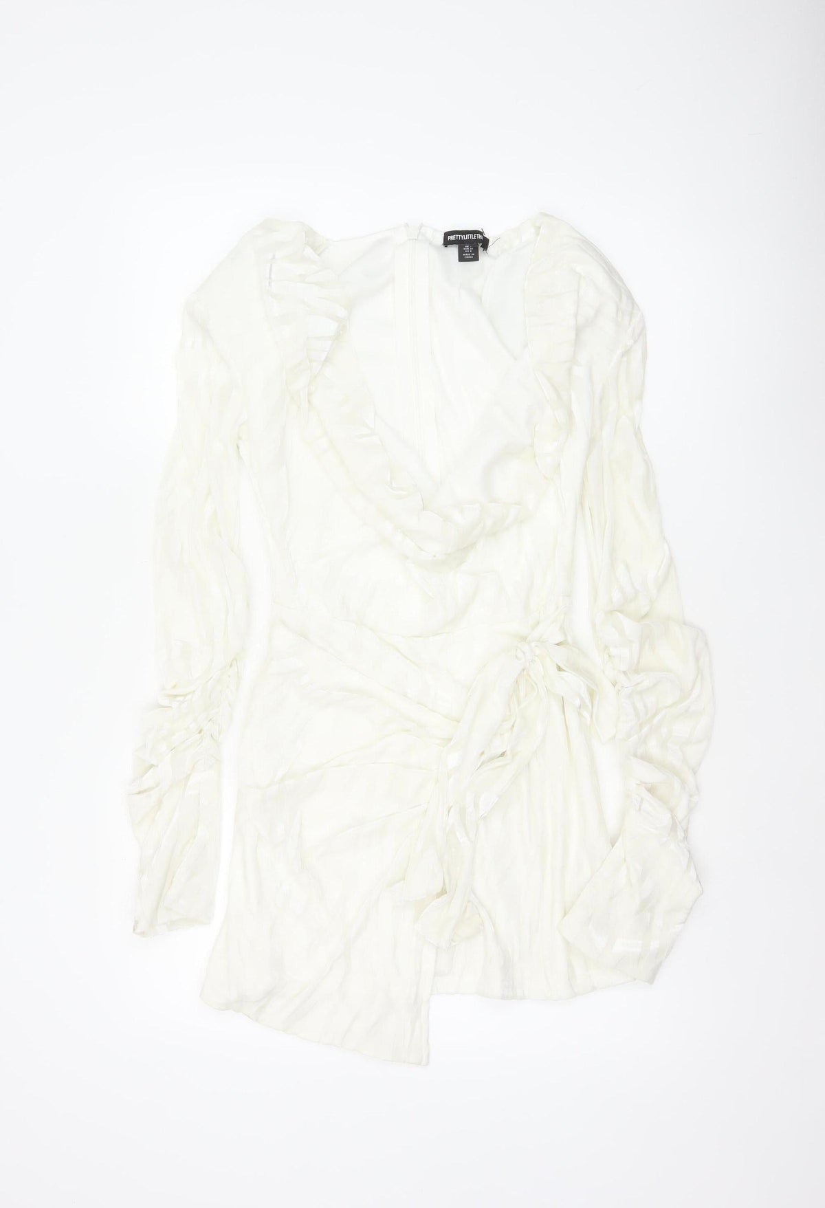 PrettyLittleThing Women Ivory UK 8 Ruffle Wrap Mini Party Dress