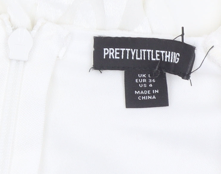 PrettyLittleThing Women Ivory UK 8 Ruffle Wrap Mini Party Dress