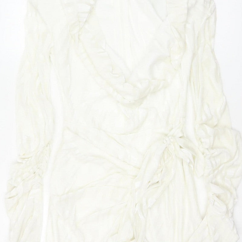 PrettyLittleThing Women Ivory UK 8 Ruffle Wrap Mini Party Dress