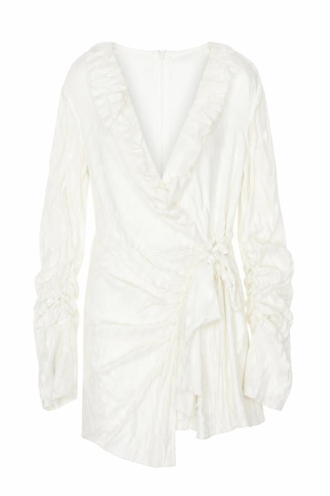 PrettyLittleThing Women Ivory UK 8 Ruffle Wrap Mini Party Dress