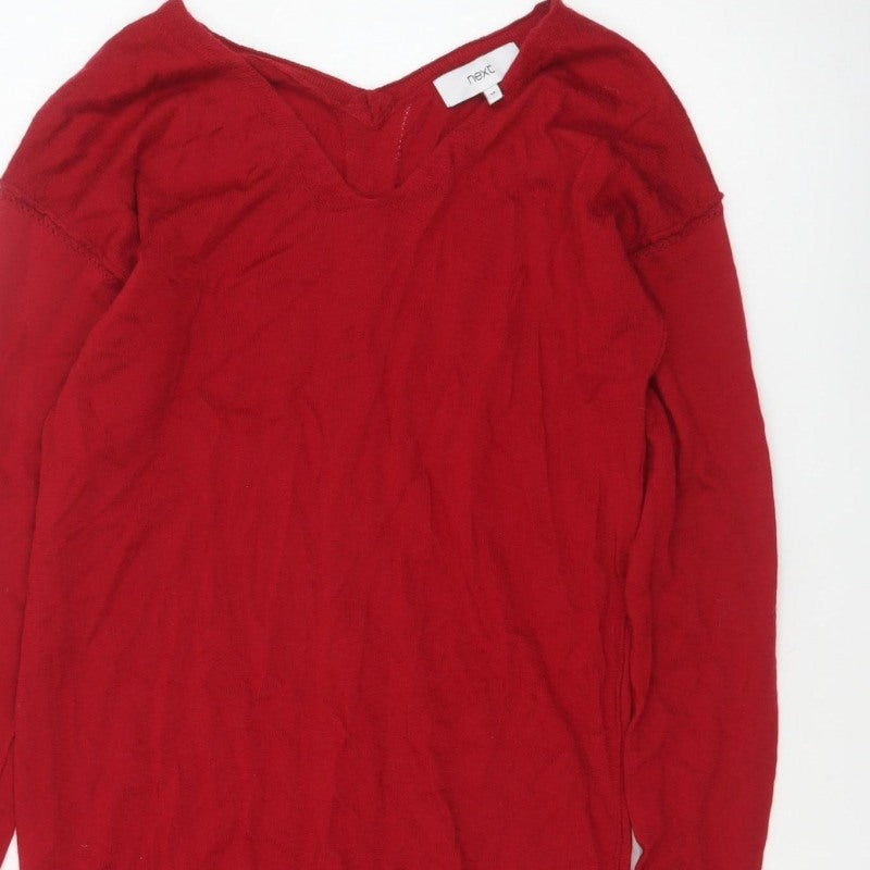Next Women’s Red Size 10 Merino Wool V-Neck Long Sleeve Tunic Jumper
