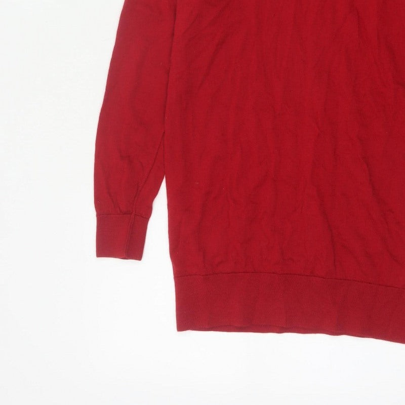 Next Women’s Red Size 10 Merino Wool V-Neck Long Sleeve Tunic Jumper