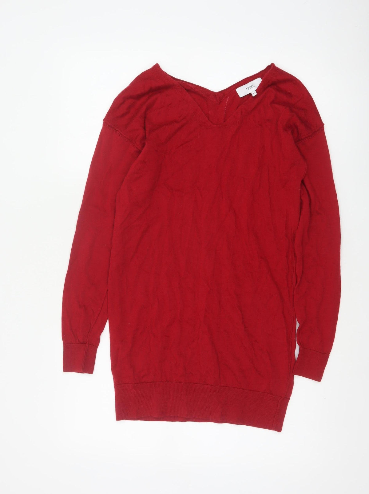 Next Women’s Red Size 10 Merino Wool V-Neck Long Sleeve Tunic Jumper