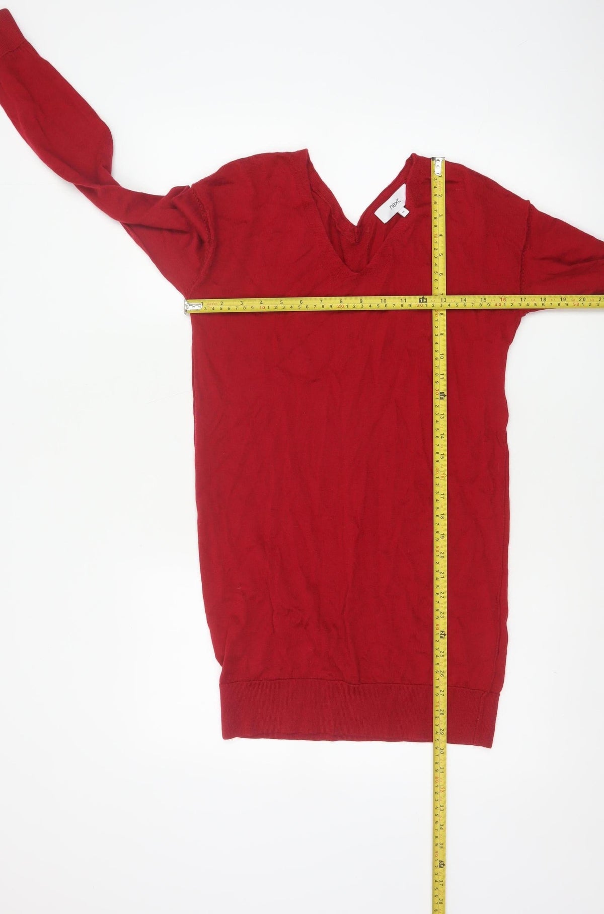 Next Women’s Red Size 10 Merino Wool V-Neck Long Sleeve Tunic Jumper