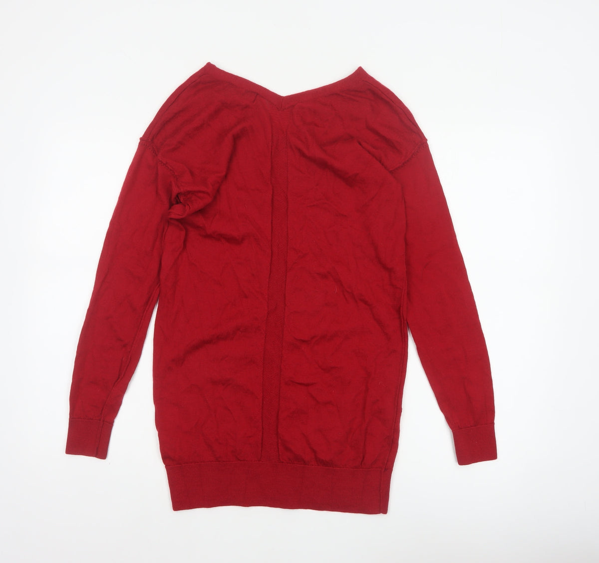 Next Women’s Red Size 10 Merino Wool V-Neck Long Sleeve Tunic Jumper