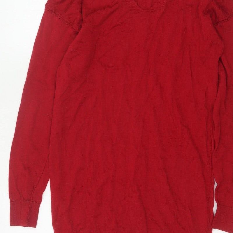 Next Women’s Red Size 10 Merino Wool V-Neck Long Sleeve Tunic Jumper