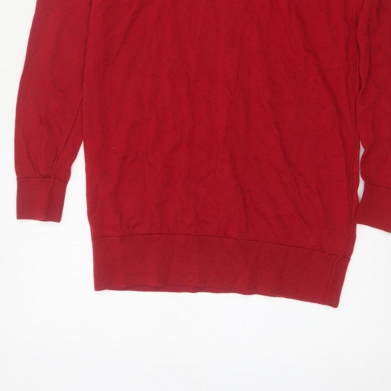 Next Women’s Red Size 10 Merino Wool V-Neck Long Sleeve Tunic Jumper