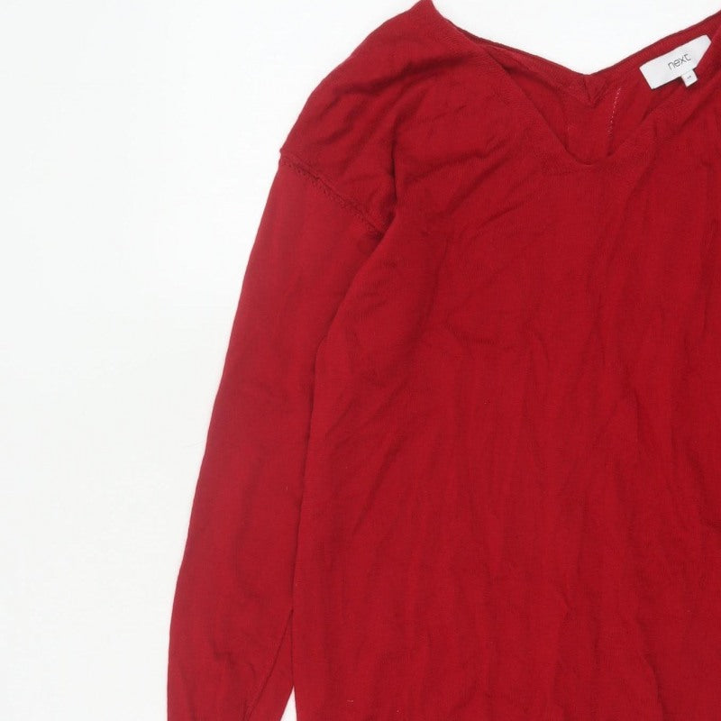 Next Women’s Red Size 10 Merino Wool V-Neck Long Sleeve Tunic Jumper