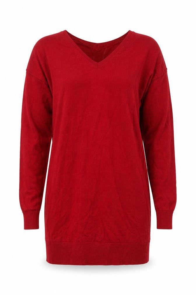 Next Women’s Red Size 10 Merino Wool V-Neck Long Sleeve Tunic Jumper