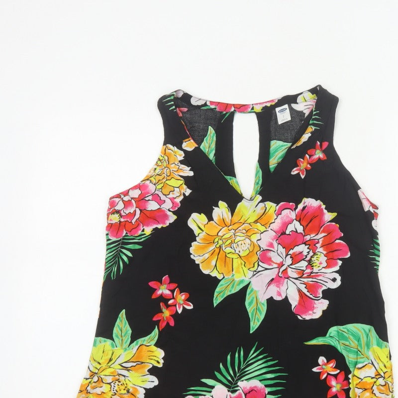Old Navy Women Black Floral Keyhole Tank Top Size S UK 10