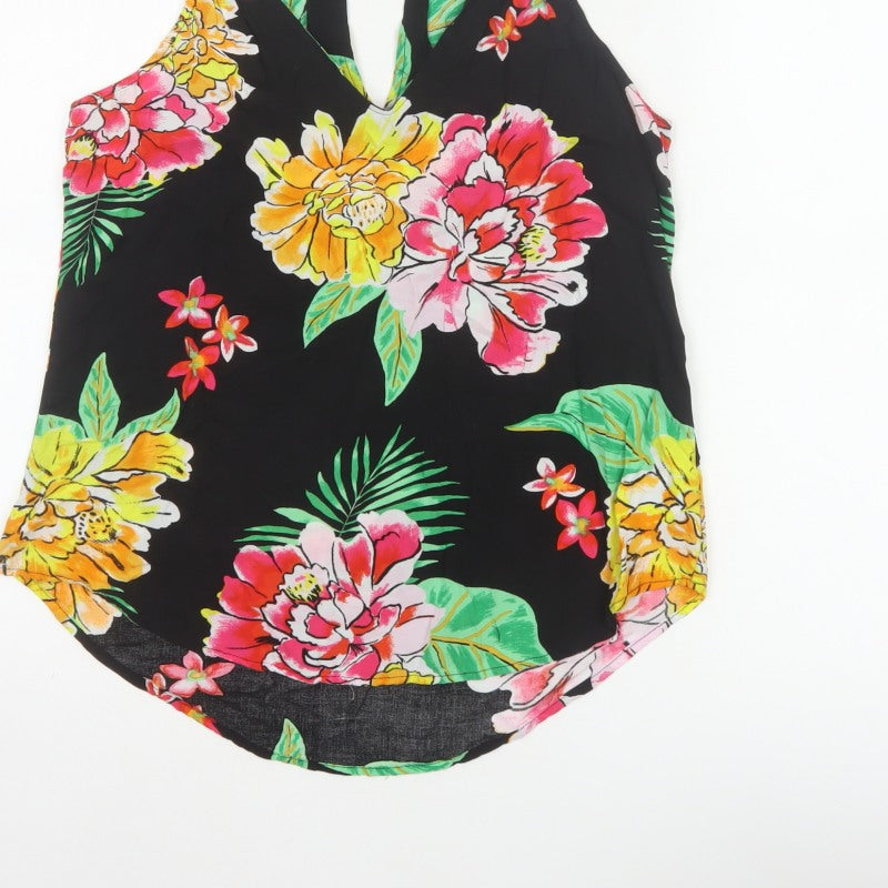 Old Navy Women Black Floral Keyhole Tank Top Size S UK 10