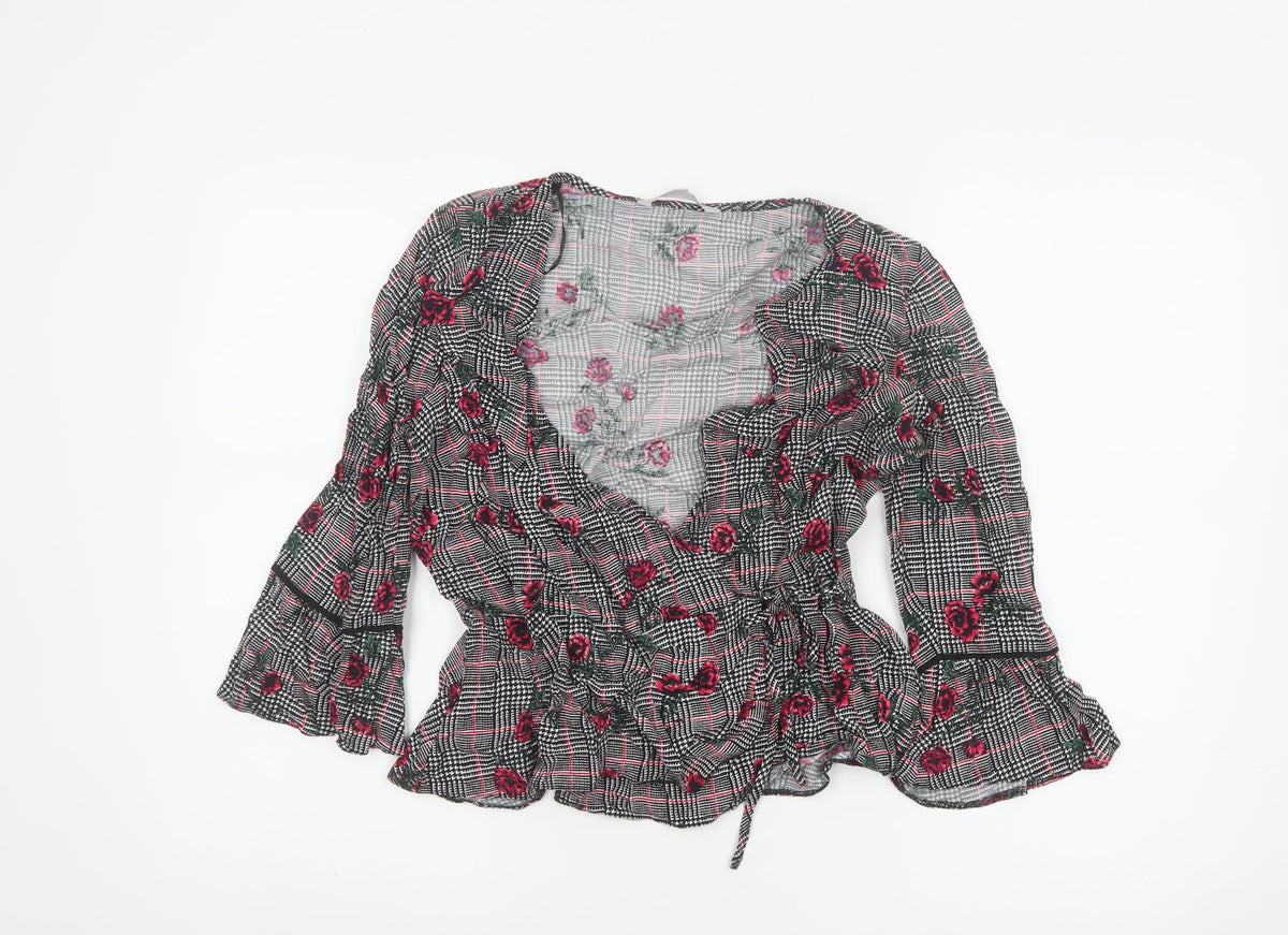 Red Herring Women’s Multicoloured Size 12 Floral Check Wrap Blouse