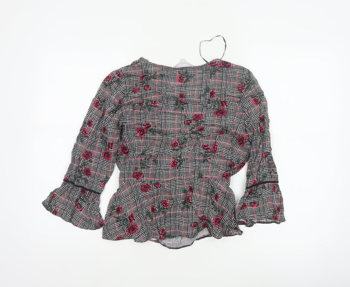 Red Herring Women’s Multicoloured Size 12 Floral Check Wrap Blouse