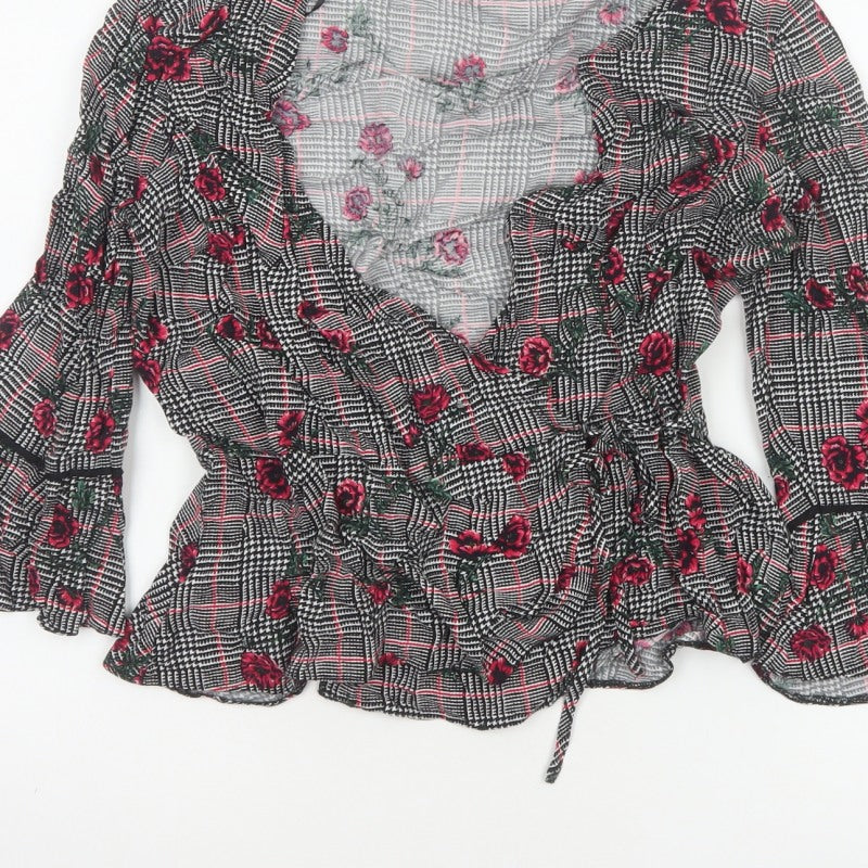 Red Herring Women’s Multicoloured Size 12 Floral Check Wrap Blouse
