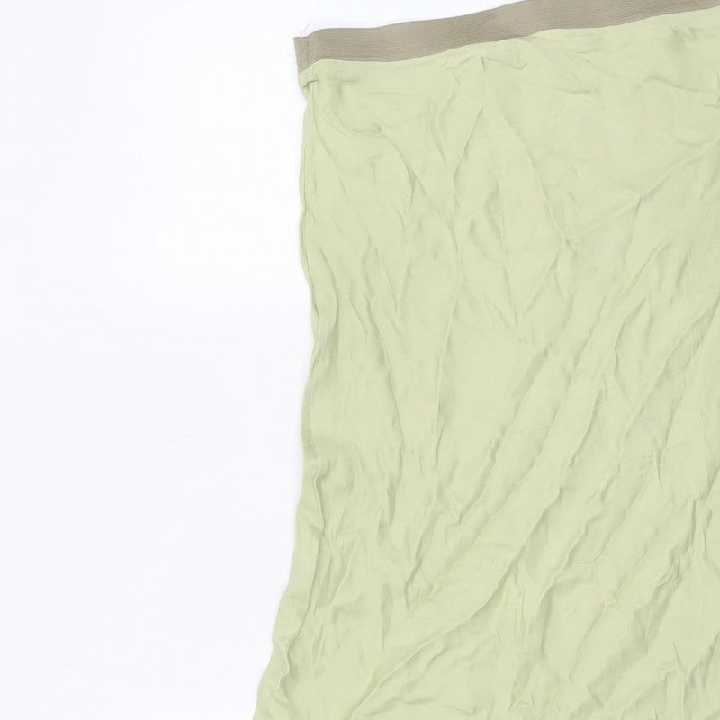Stradivarius Women Green UK 12 Long Flare Viscose Elastic Waist Skirt