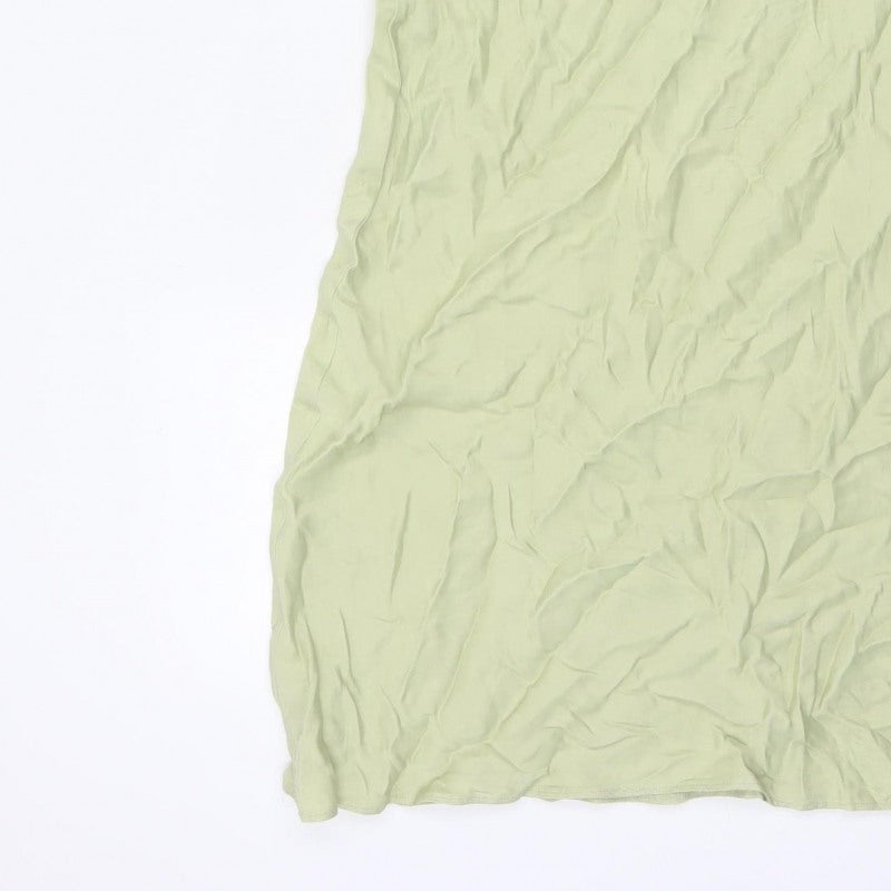 Stradivarius Women Green UK 12 Long Flare Viscose Elastic Waist Skirt