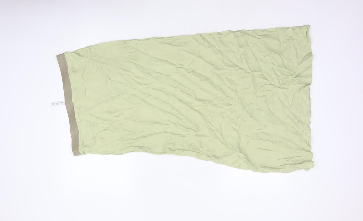 Stradivarius Women Green UK 12 Long Flare Viscose Elastic Waist Skirt