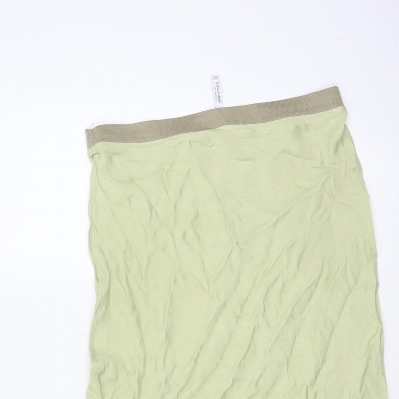 Stradivarius Women Green UK 12 Long Flare Viscose Elastic Waist Skirt