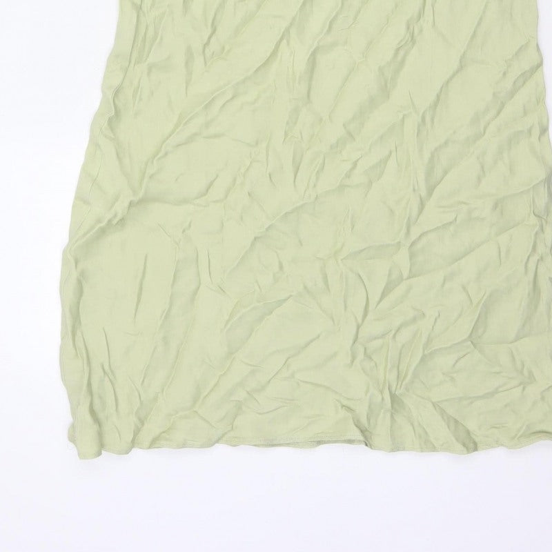 Stradivarius Women Green UK 12 Long Flare Viscose Elastic Waist Skirt