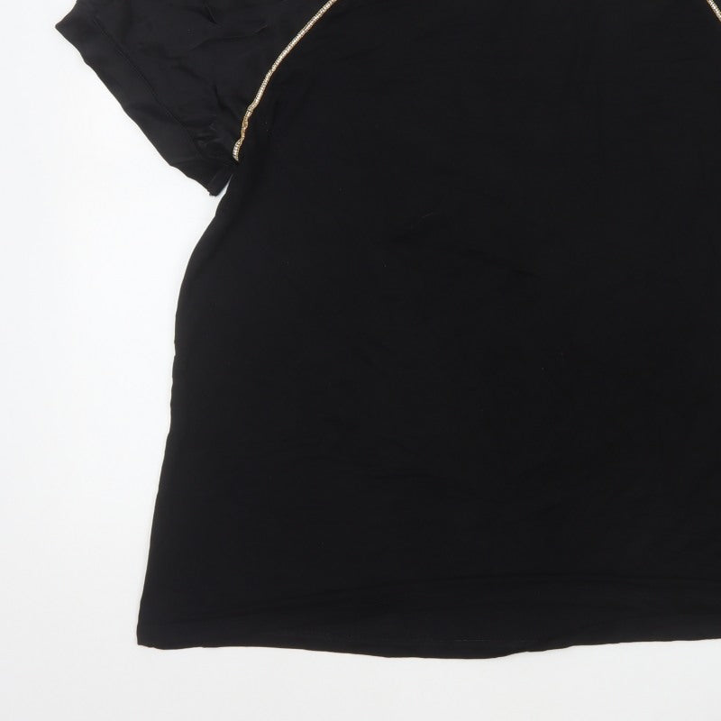 River Island Women Black Size 22 Rhinestone Lace Sleeve Blouse