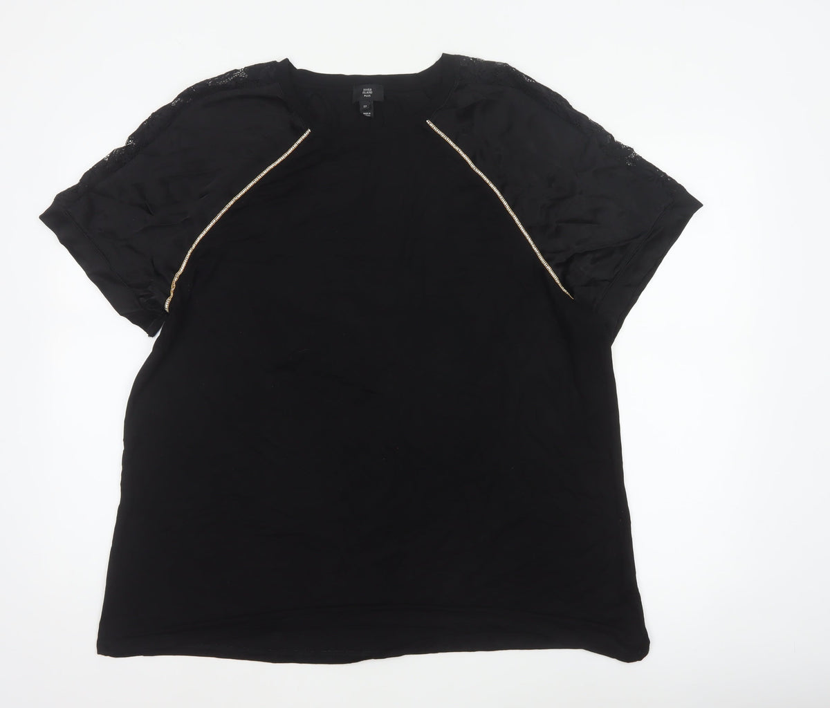 River Island Women Black Size 22 Rhinestone Lace Sleeve Blouse