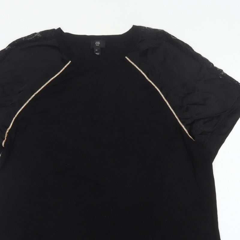 River Island Women Black Size 22 Rhinestone Lace Sleeve Blouse