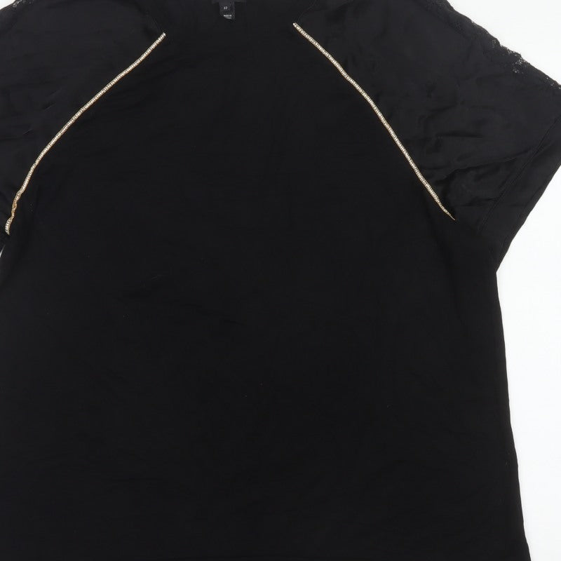 River Island Women Black Size 22 Rhinestone Lace Sleeve Blouse