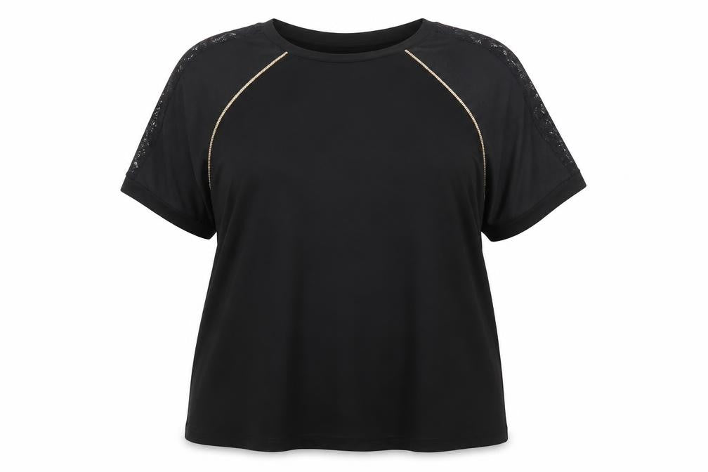 River Island Women Black Size 22 Rhinestone Lace Sleeve Blouse