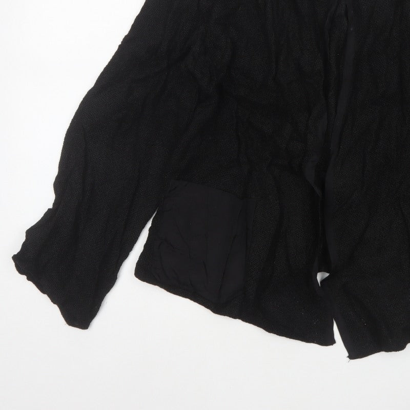 Masai Women Black L Open Knit V-Neck Pocket Cardigan Relaxed