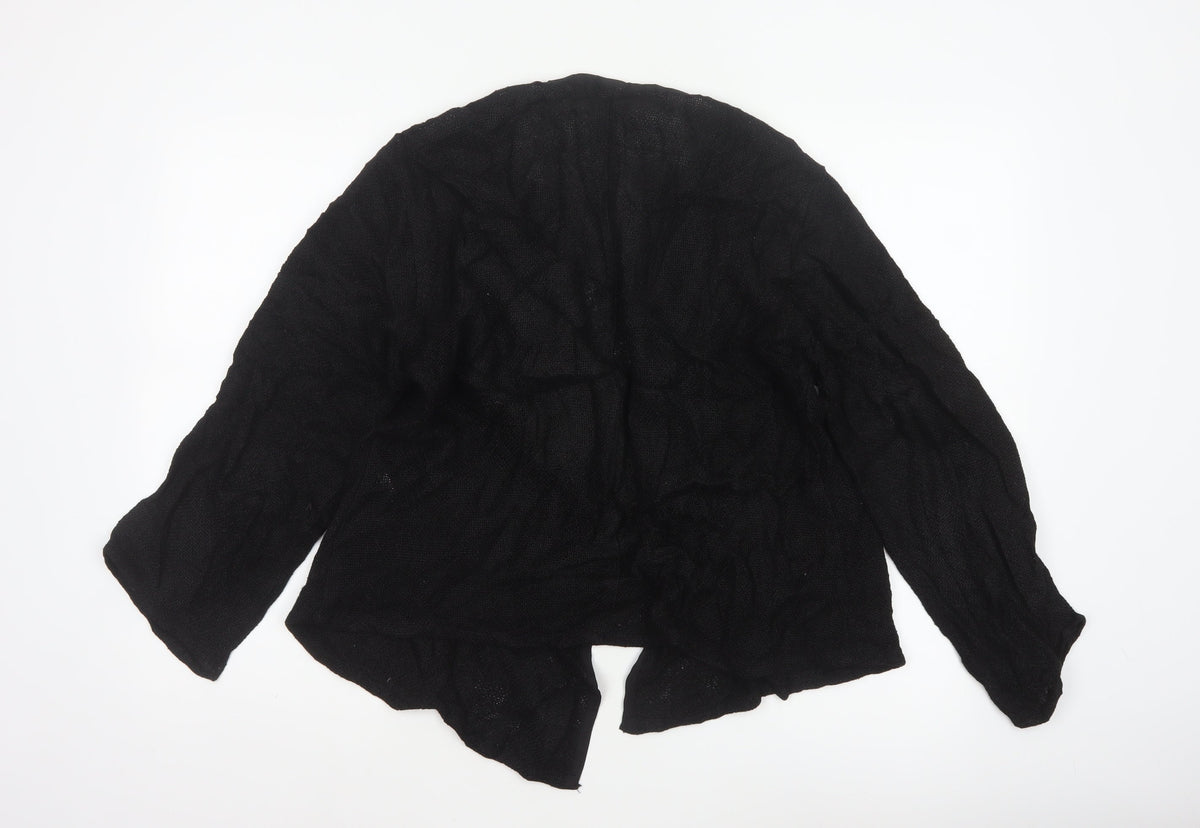 Masai Women Black L Open Knit V-Neck Pocket Cardigan Relaxed