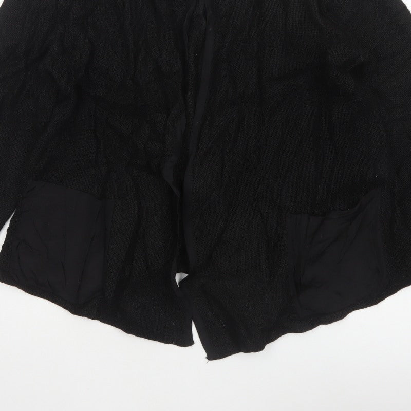 Masai Women Black L Open Knit V-Neck Pocket Cardigan Relaxed