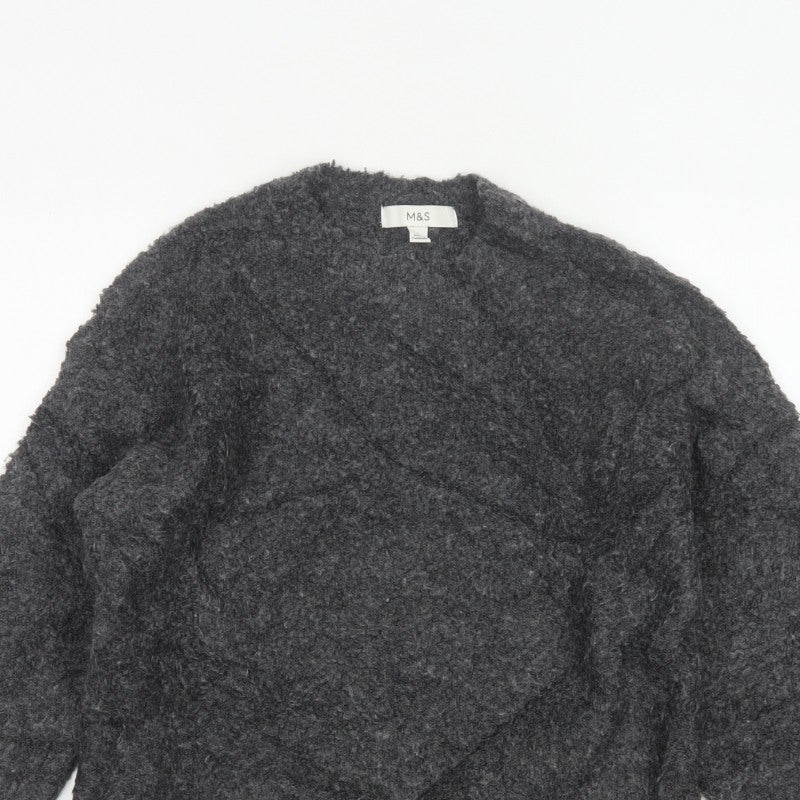 Marks and Spencer Women Grey S Chunky Knit V-Neck Jumper