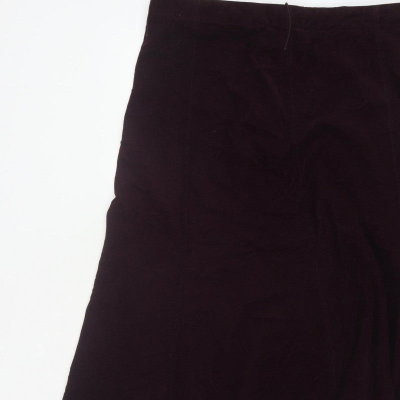 Marks & Spencer Women Purple UK 14 Long A-Line Cotton Velvet Skirt