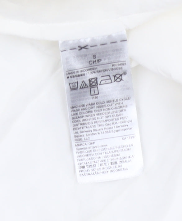 GAP Women White S Sleeveless Ruffle Collar Rayon Button-Up Blouse