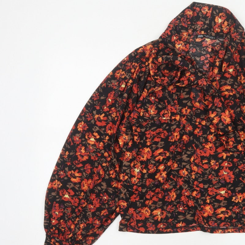 Zara Women Multicoloured Floral S Cropped Cowl Neck Balloon Sleeve Blouse