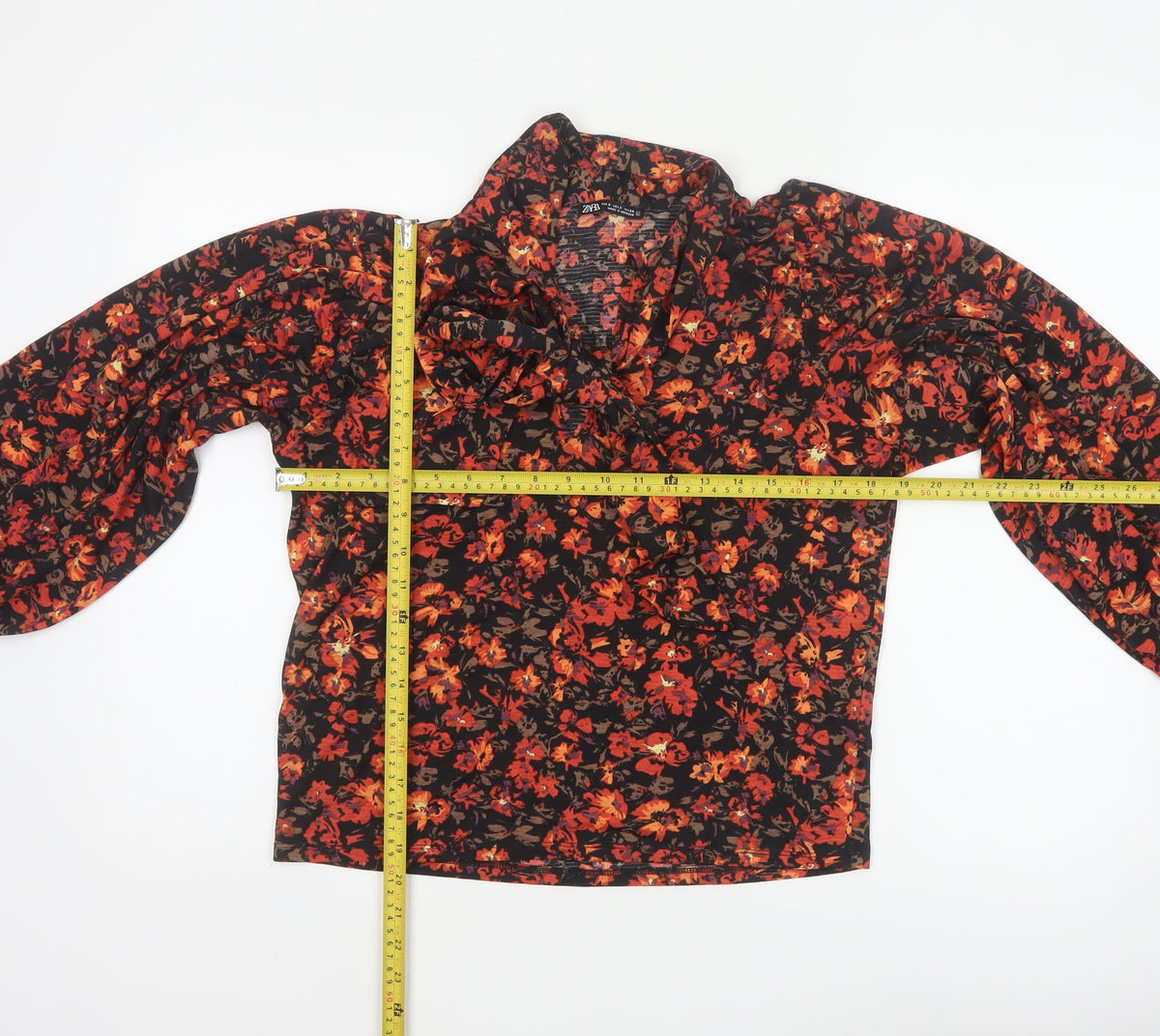Zara Women Multicoloured Floral S Cropped Cowl Neck Balloon Sleeve Blouse