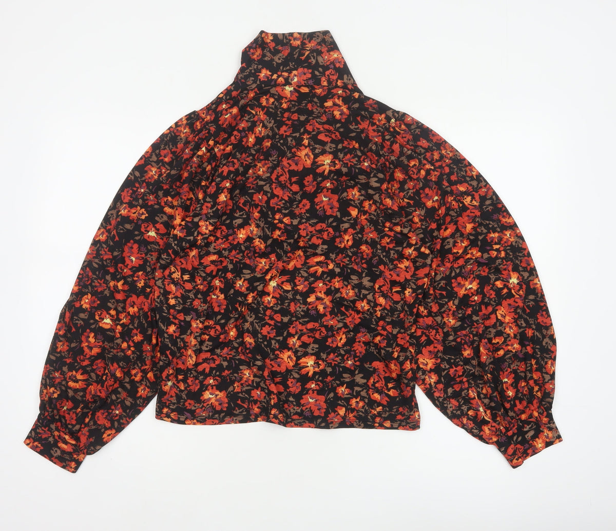 Zara Women Multicoloured Floral S Cropped Cowl Neck Balloon Sleeve Blouse