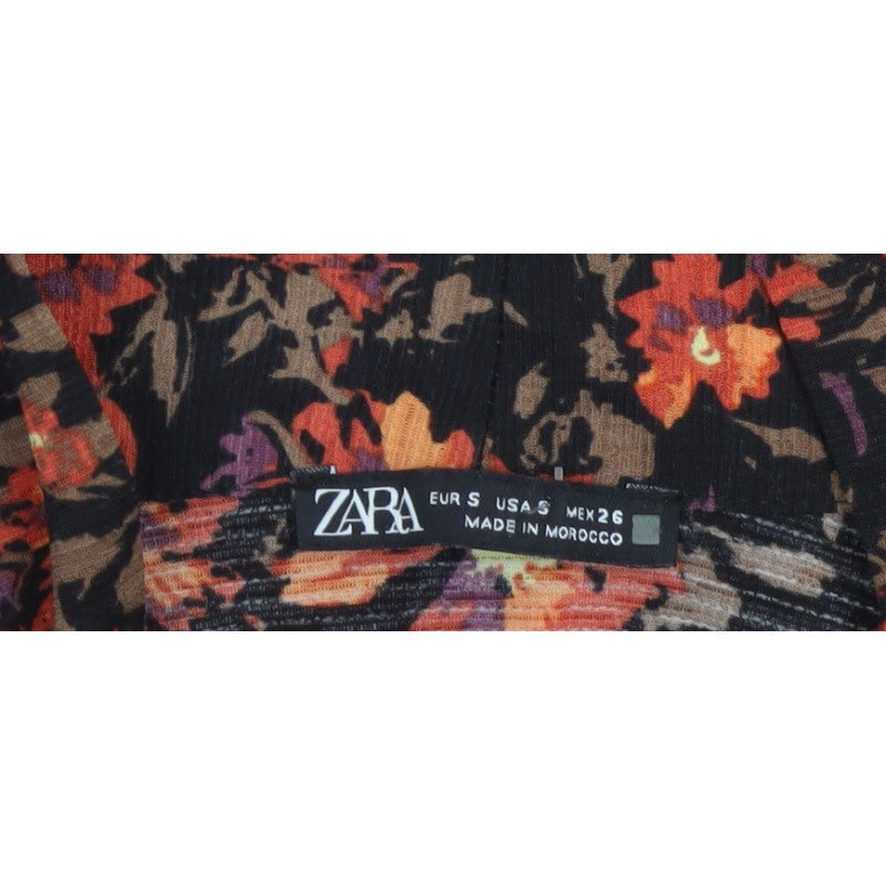 Zara Women Multicoloured Floral S Cropped Cowl Neck Balloon Sleeve Blouse