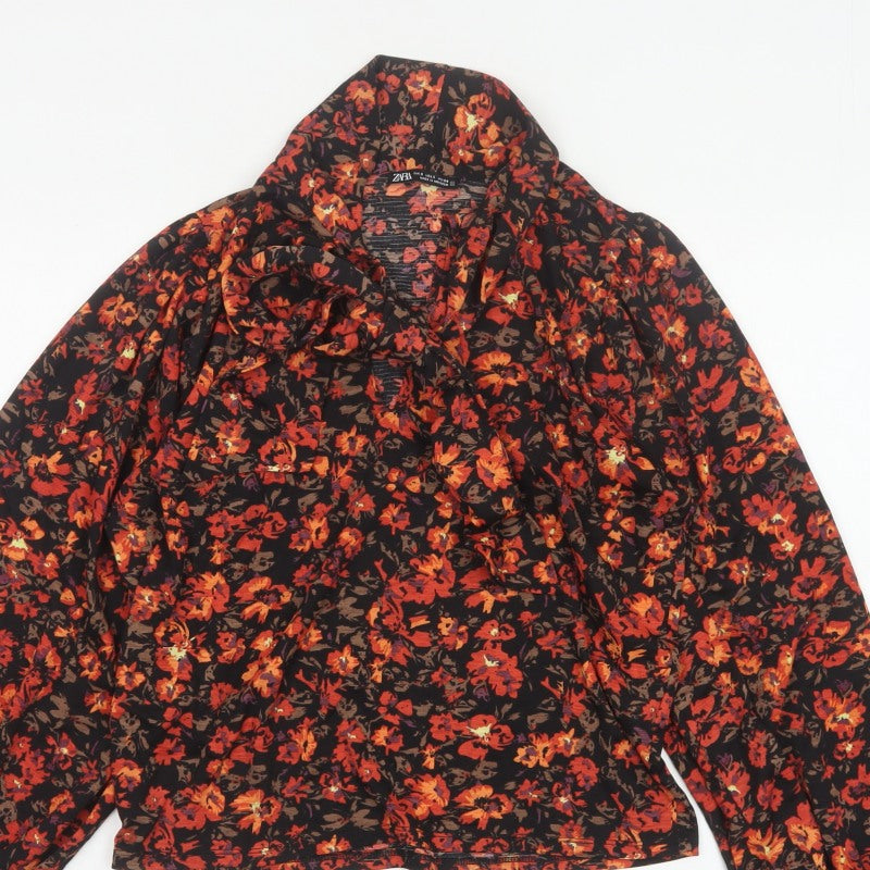 Zara Women Multicoloured Floral S Cropped Cowl Neck Balloon Sleeve Blouse